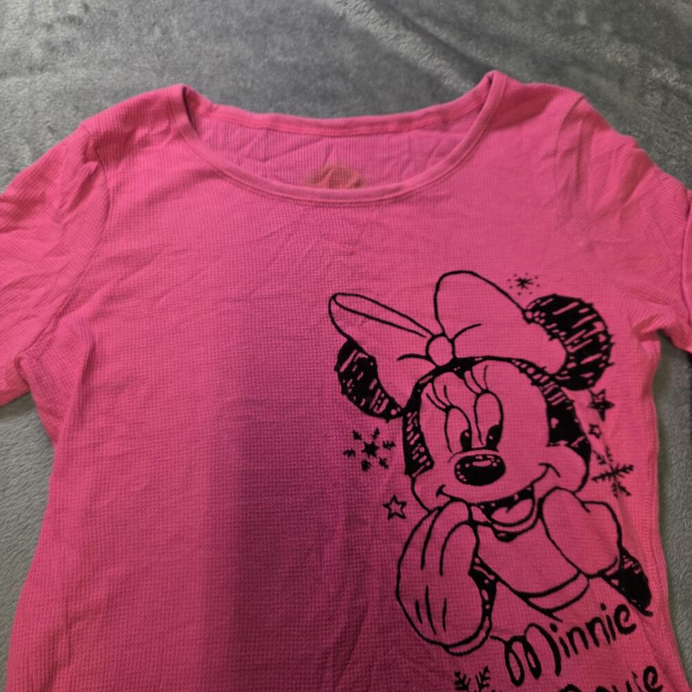 Disney Shirt Girls 8 Pink Minnie Mouse Thermal Long Sleeve Graphic Top Winter